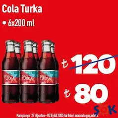 COLA TURKA KOLA 6X200 ML fiyat ve kampanya bilgisi
